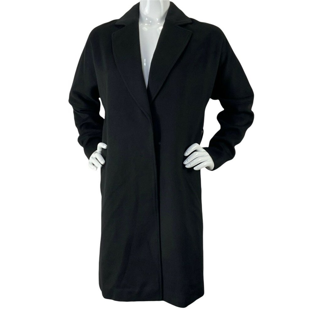 Tularosa Coat Womens Sz S Black Pea Coat hidden Buttons Missing Belt $298 Nwt - Picture 2 of 9